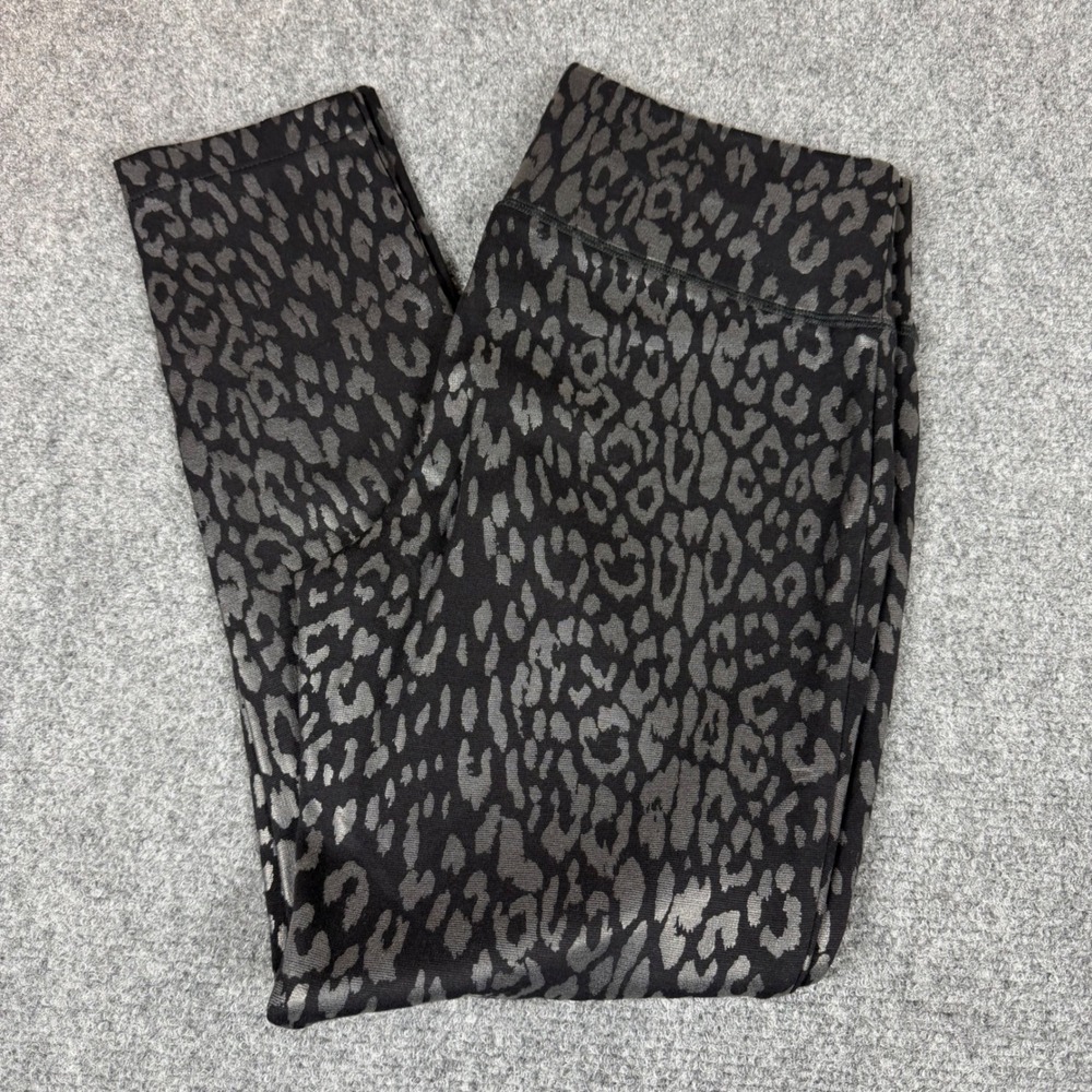 INC International Concepts Womens Metallic Leopard Print Leggings Black Silver 4